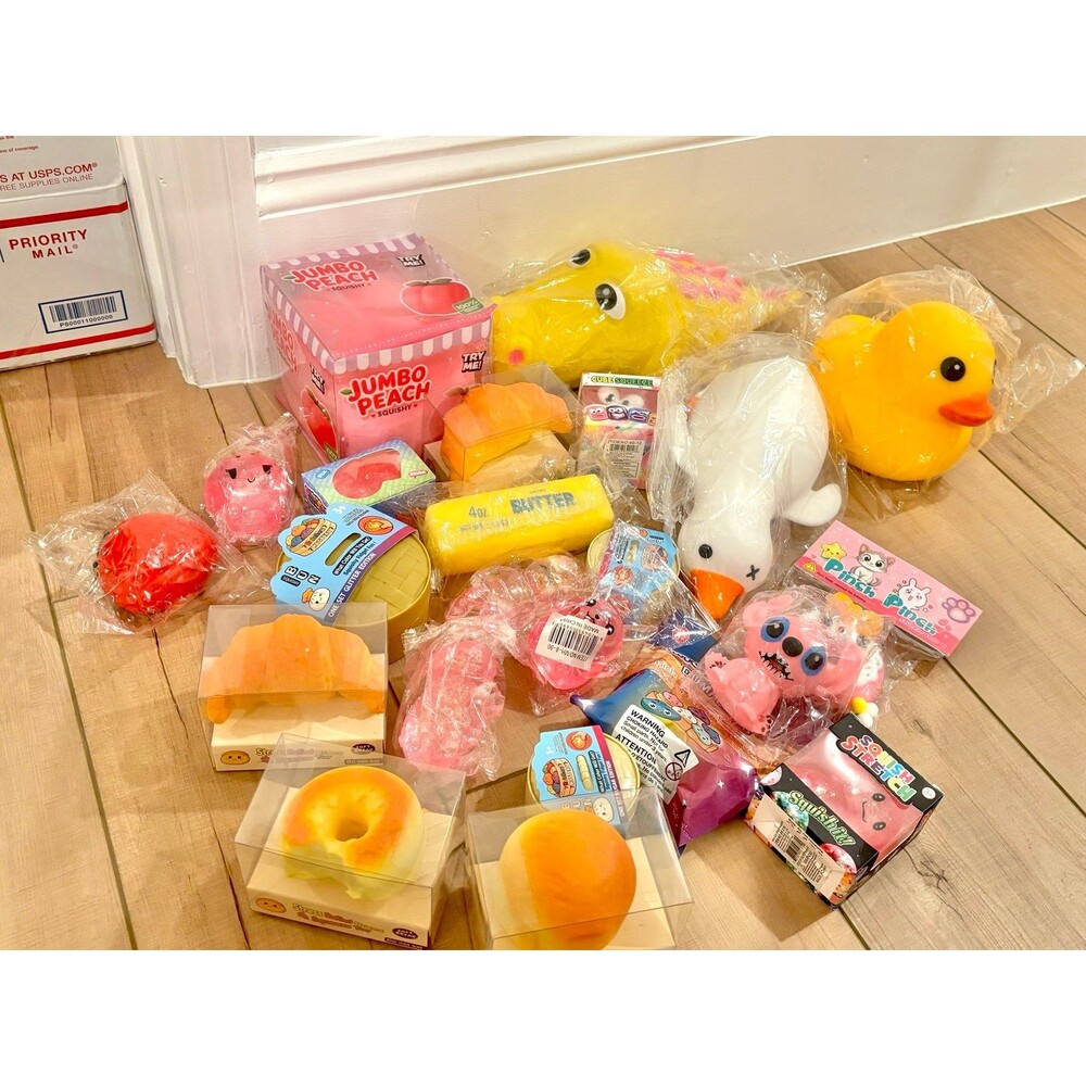Huge Mixed lot of viral Squishy Toys - dumplings , taba, sugar bread Jumbo peach